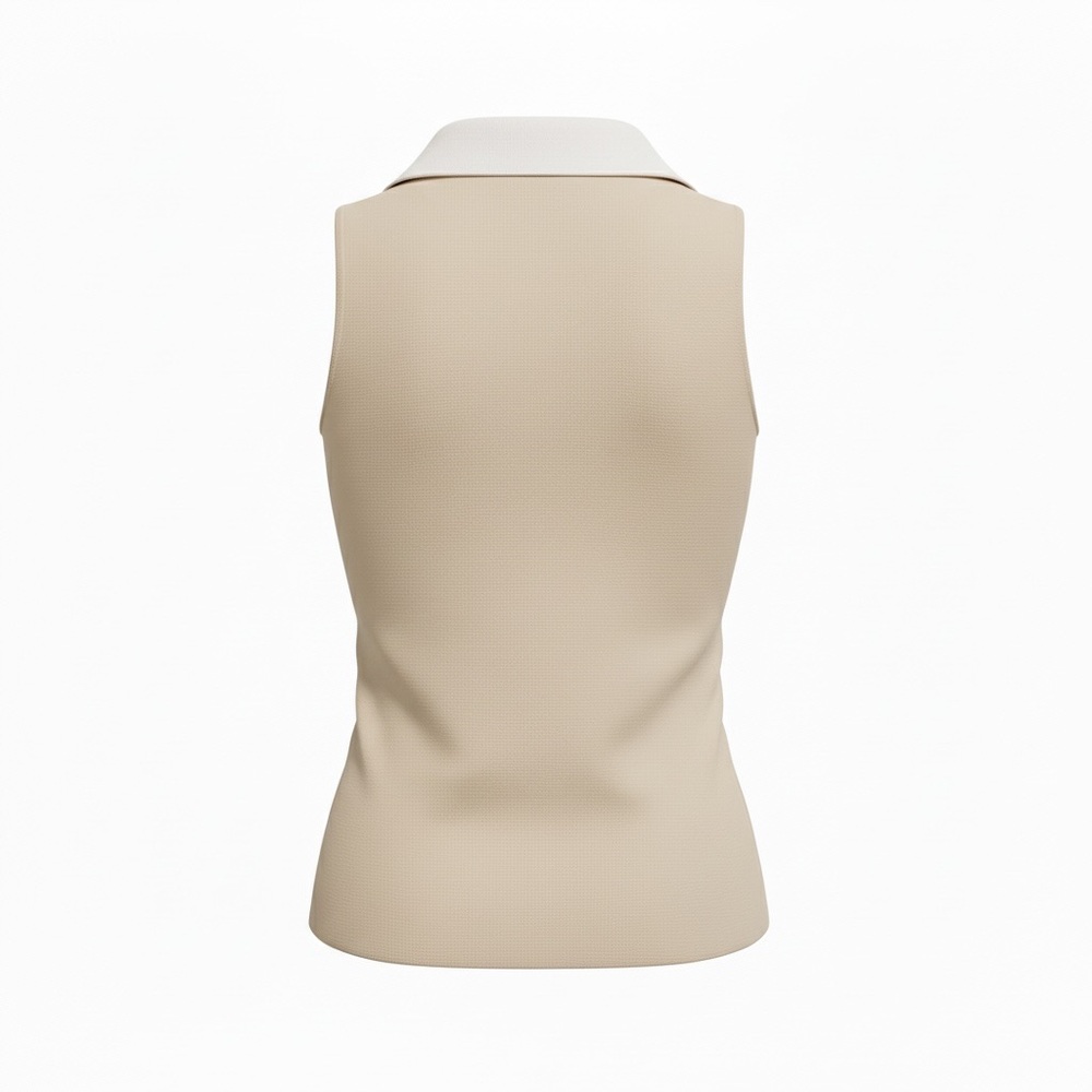 Elegant sleeveless collared blouse in cream with crisp white collar SMALL NWT - Picture 5 of 6